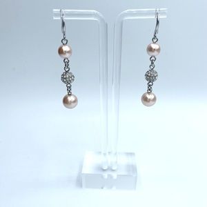 Silver Tone & Imitation Pearl Double Drop Earrings